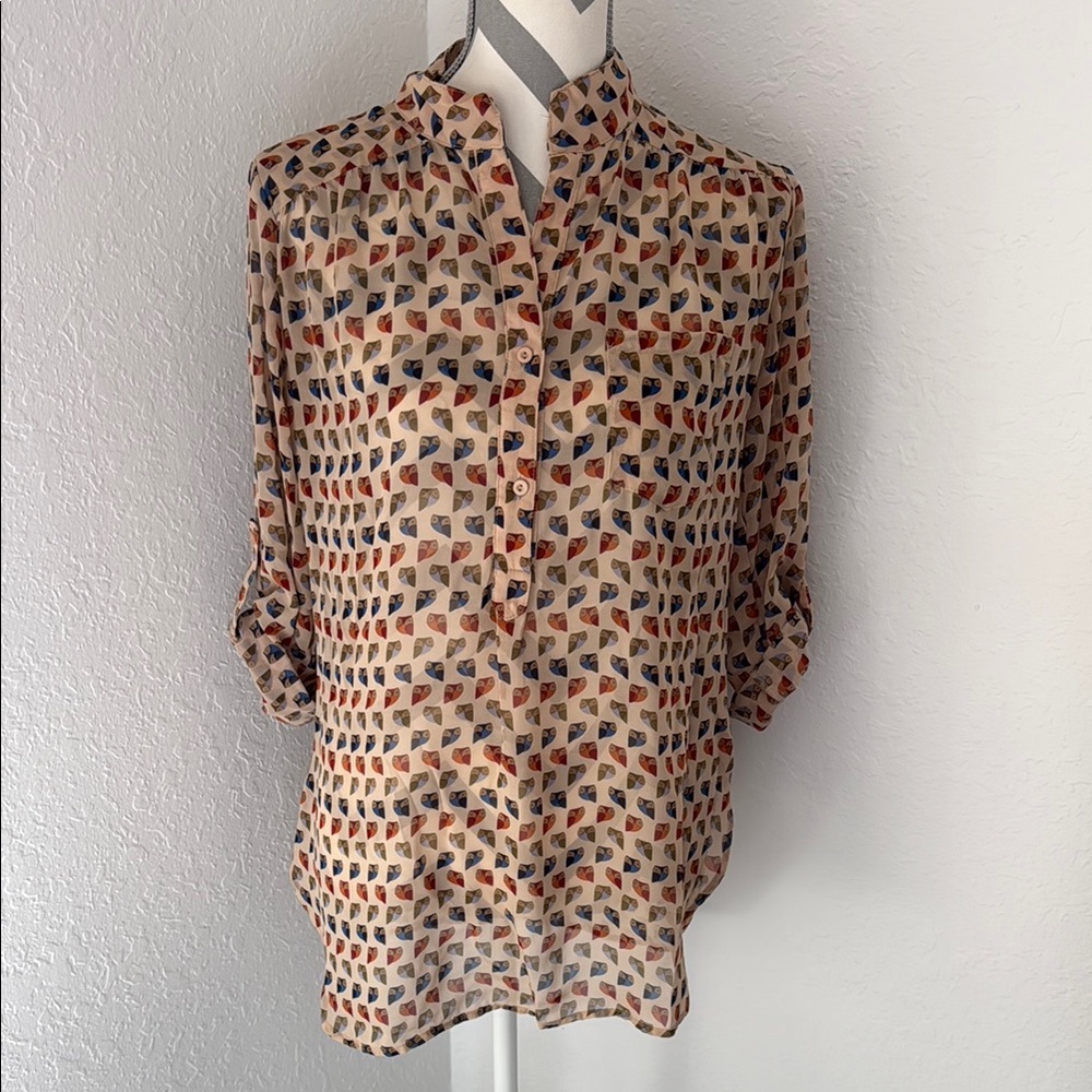 Cals Multicolor Geometric Owls Blouse